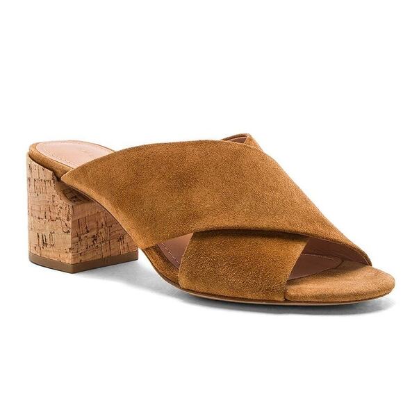 Sigerson Morrison Rhoda Heel in Chestnut Brown Suede Mules Sandals size 9.5 - Picture 1 of 8